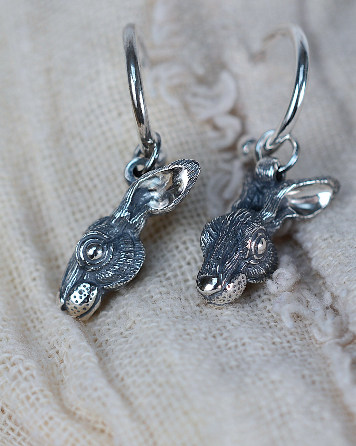 Rabbit earrings, sterling silver wildlife earrings *This piece is finished and ready to be shipped* © Adrian Ashley
