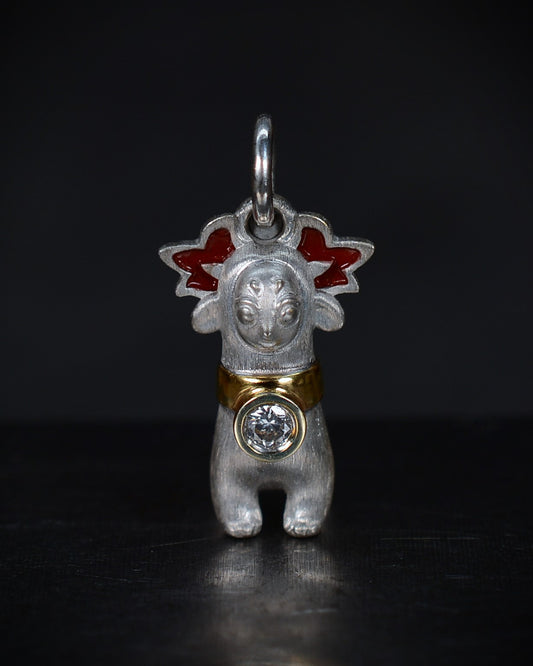 Bright Creature with red antlers and a diamond and parcel gilt collar.
