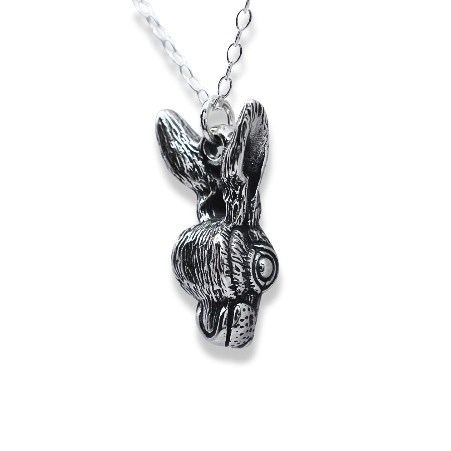 Solid sterling silver hare pendant and chain. © Adrian Ashley