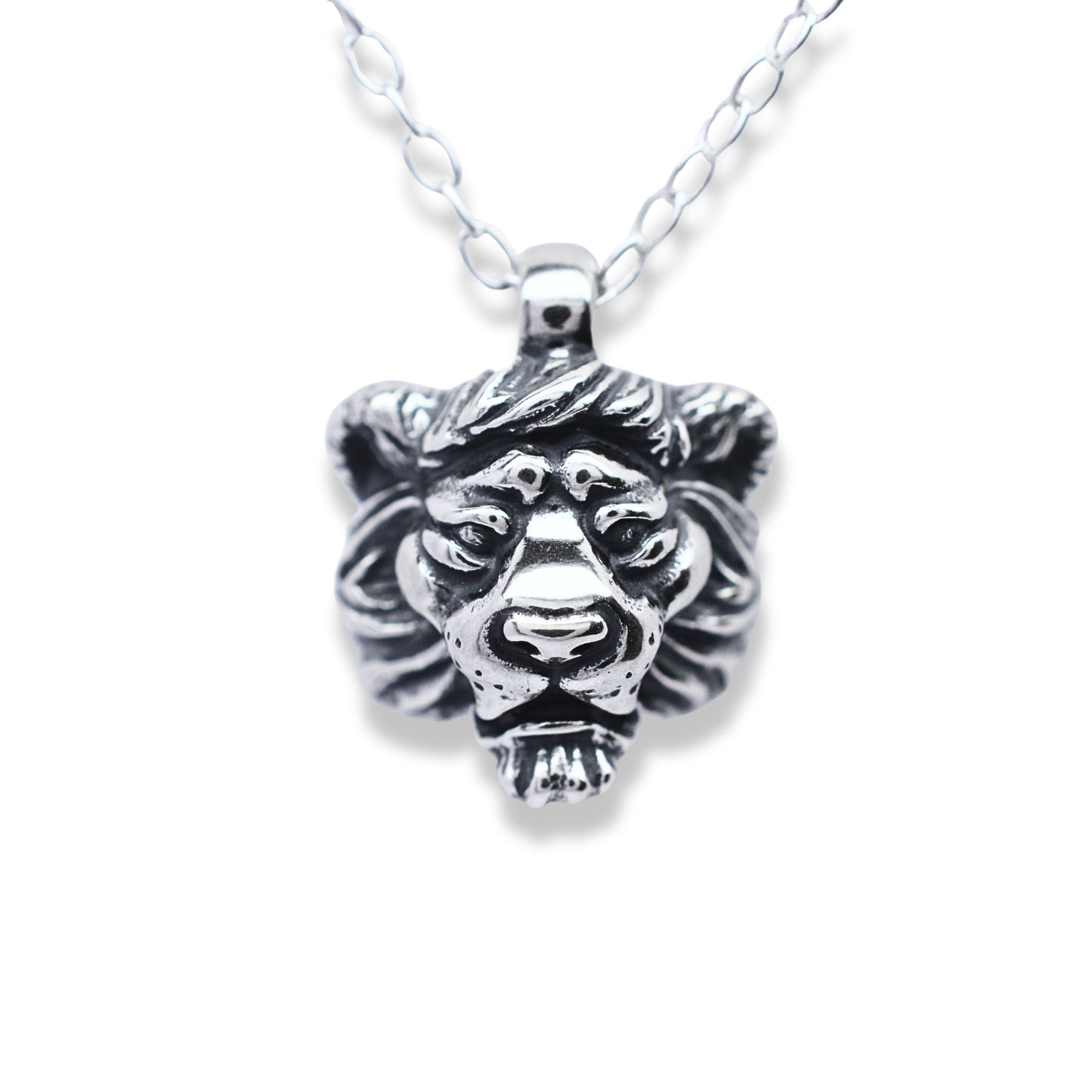 Solid sterling silver lion pendant and chain. © Adrian Ashley