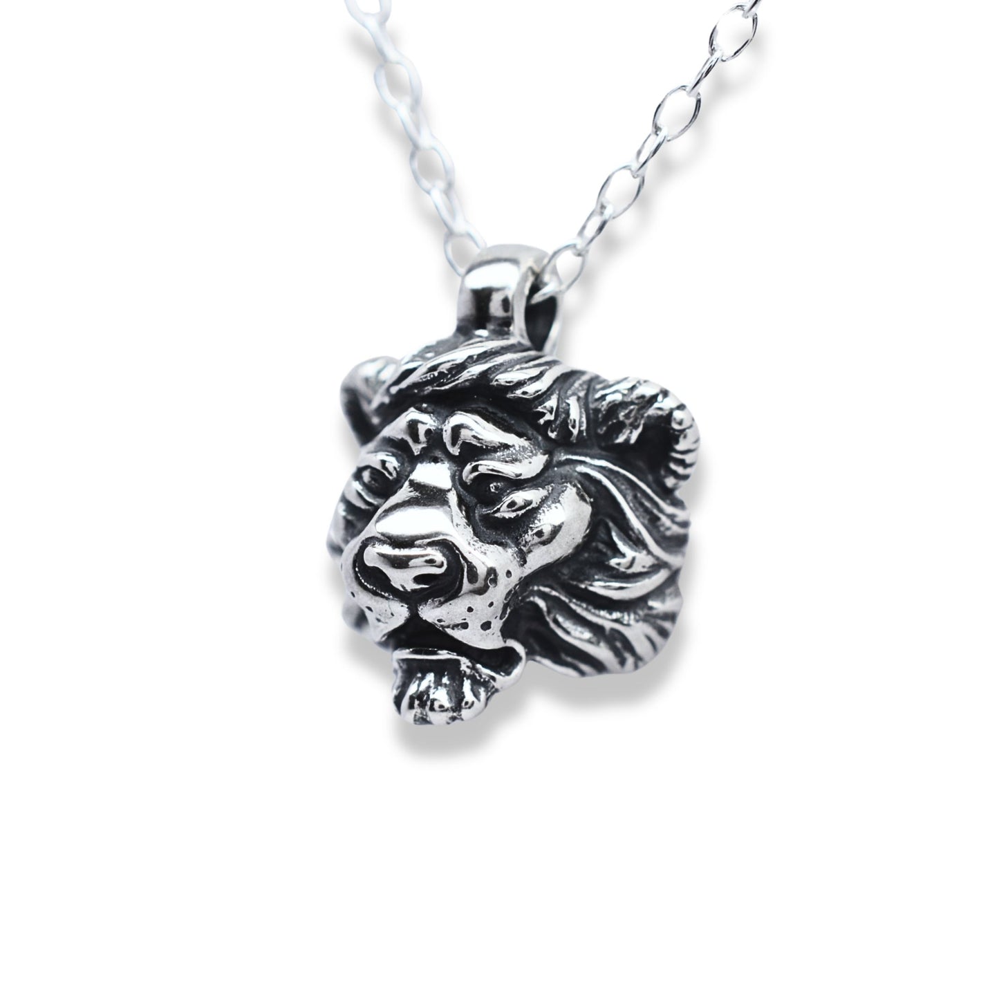 Solid sterling silver lion pendant and chain. © Adrian Ashley