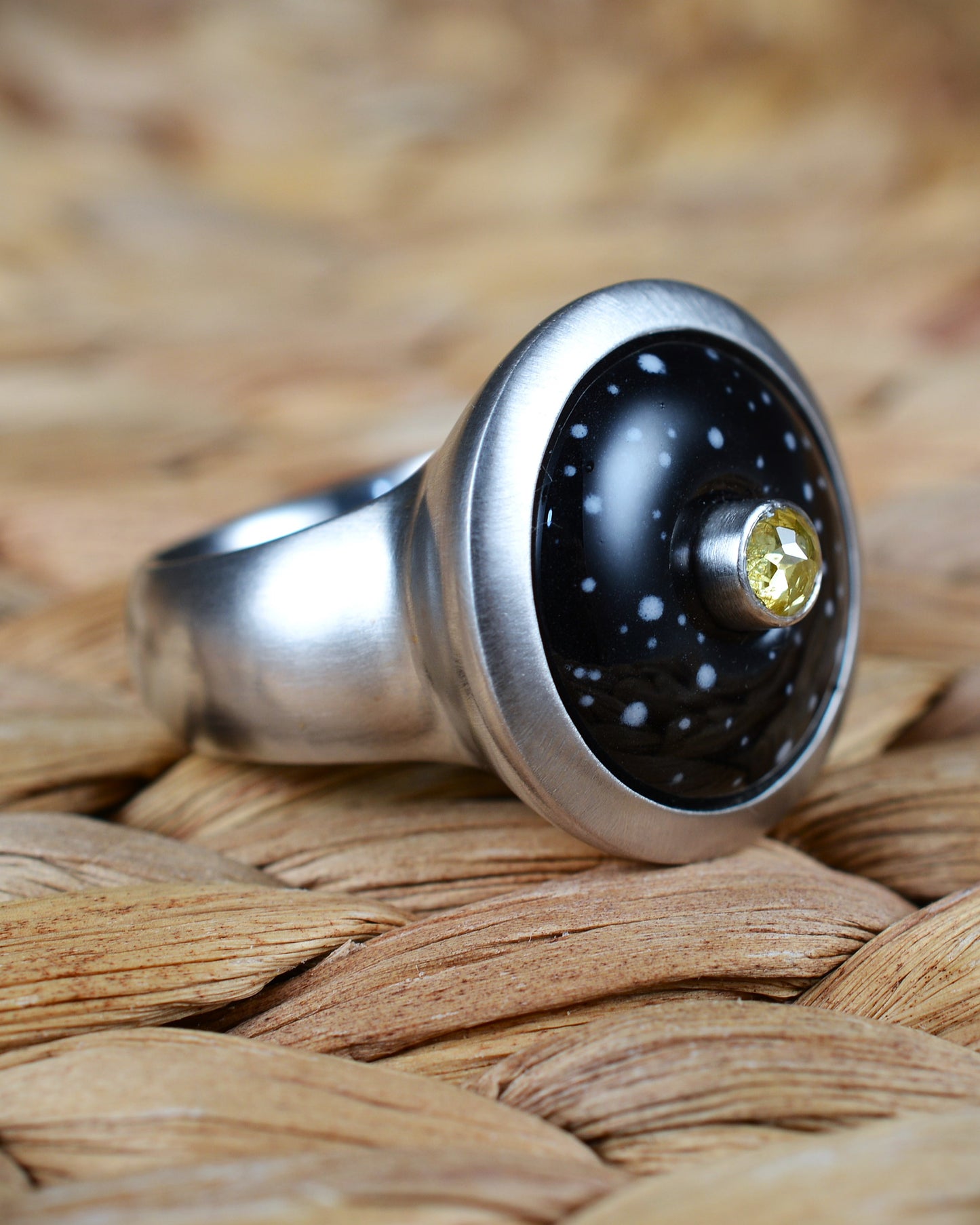 Enamelled diamond ring with a summer night's sky motif