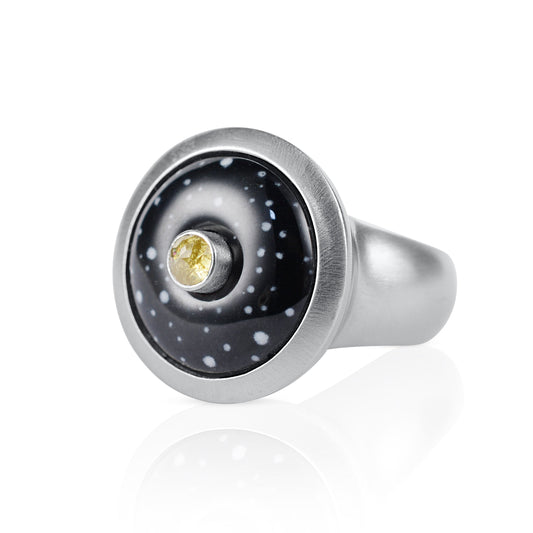 Enamelled diamond ring with a summer night's sky motif