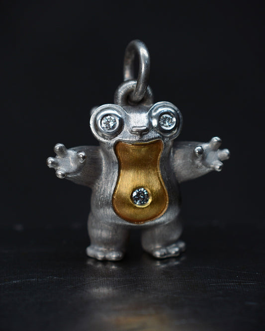 Tarsier Type Bright Creature with a diamond eyes and parcel gilt.