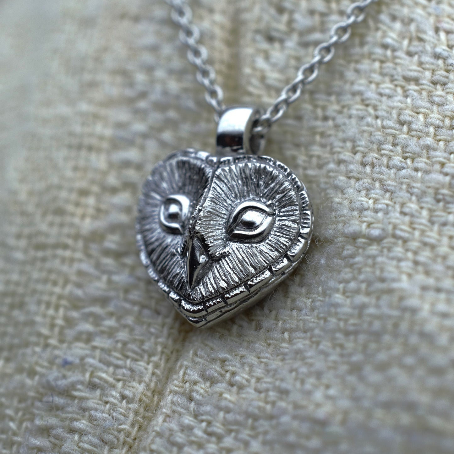 Platinum Owl charm with a solid platinum chain. Hand made to order. © Adrian Ashley