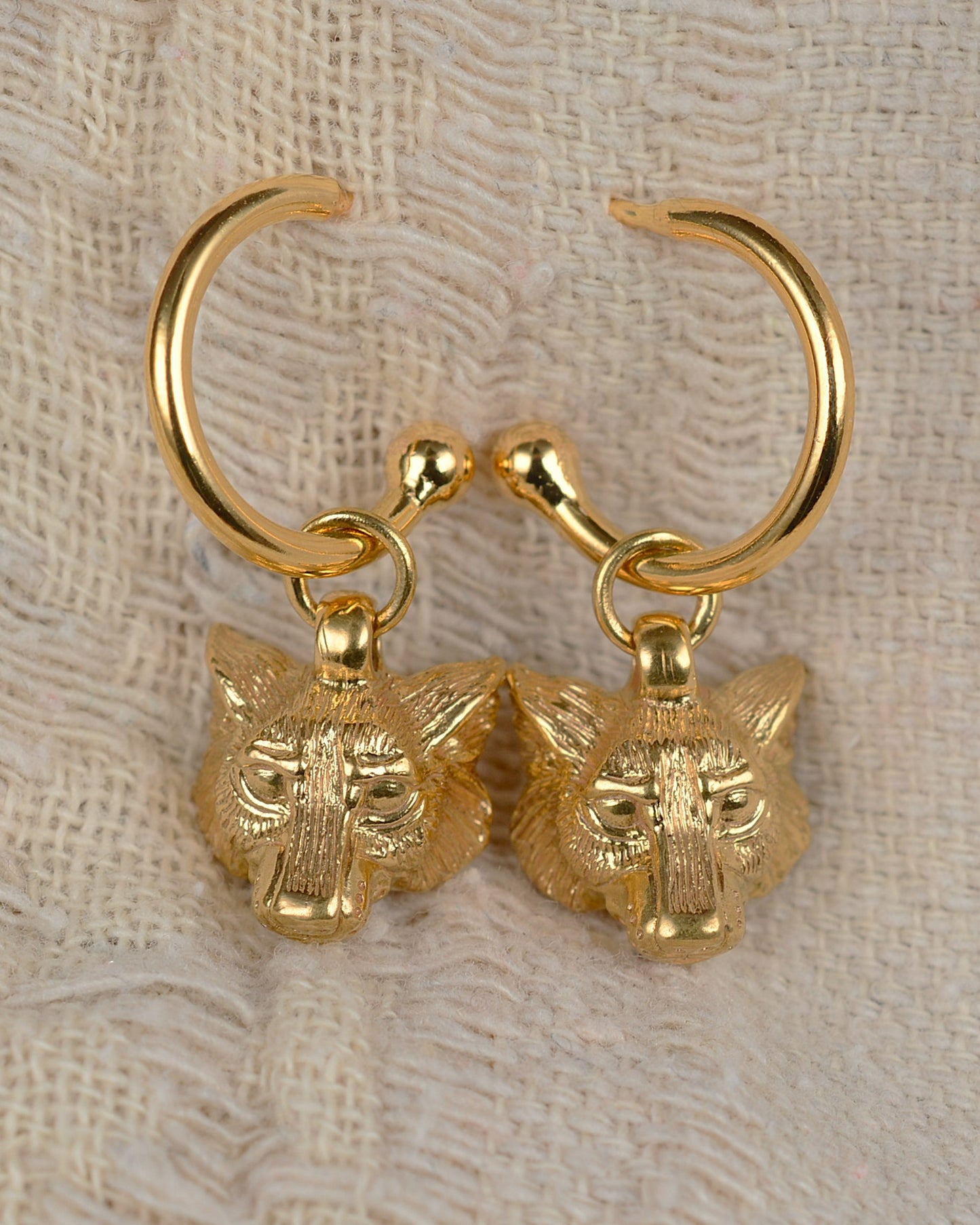 Gold plated, solid sterling silver Wolf earrings *This piece is finished and ready to be shipped* © Adrian Ashley