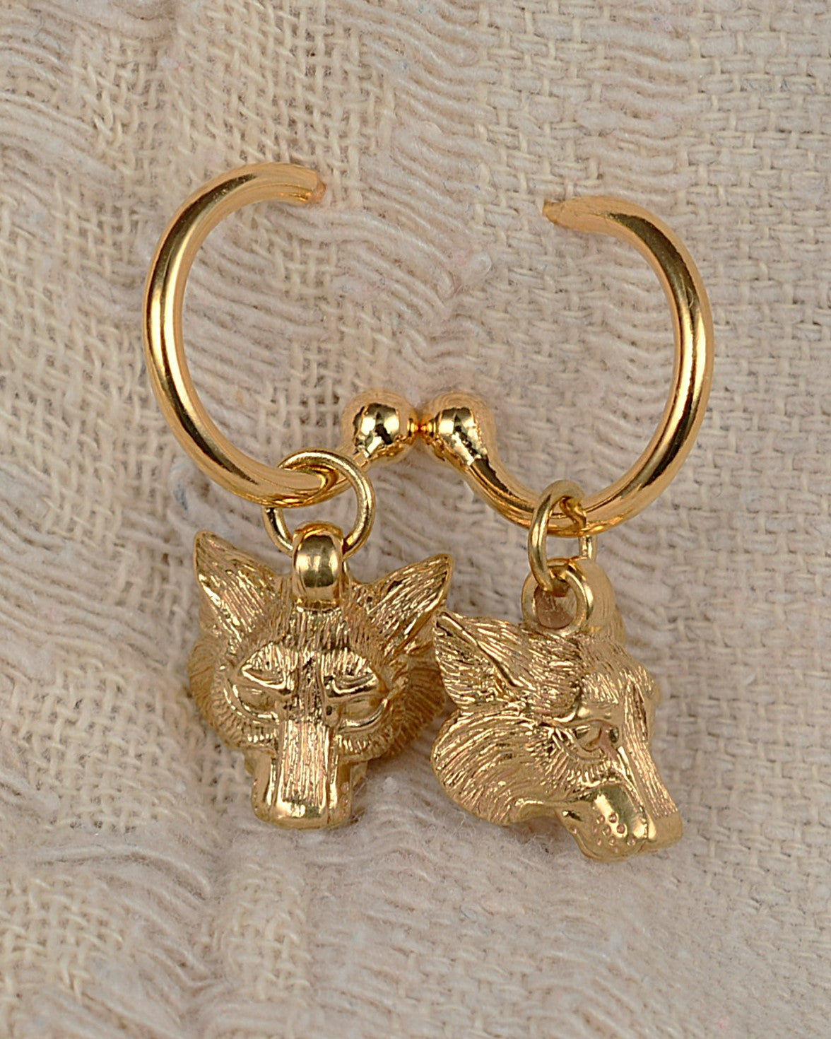 Gold plated, solid sterling silver Wolf earrings *This piece is finished and ready to be shipped* © Adrian Ashley