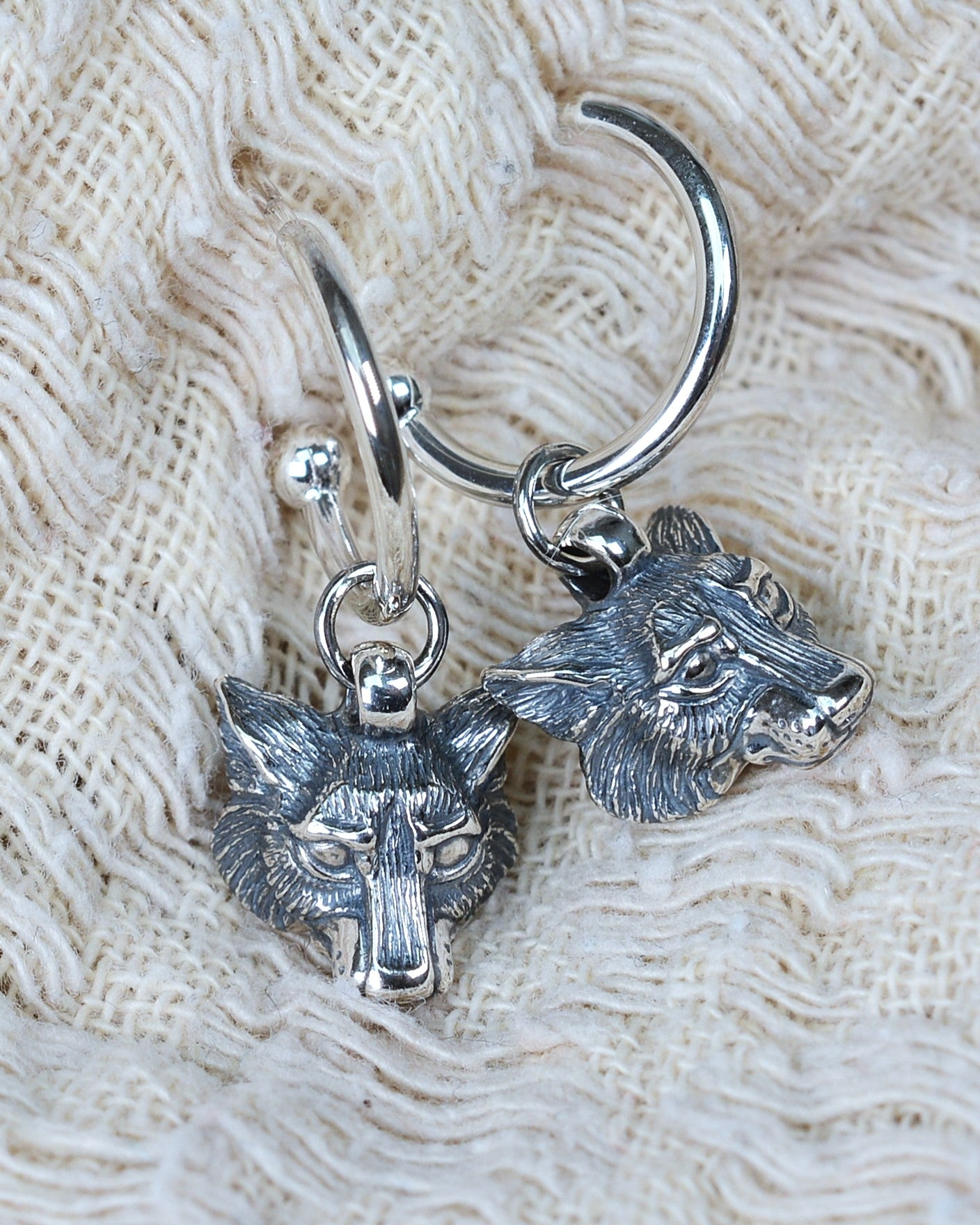 Wolf earrings, sterling silver wildlife earrings *This piece is finished and ready to be shipped* © Adrian Ashley