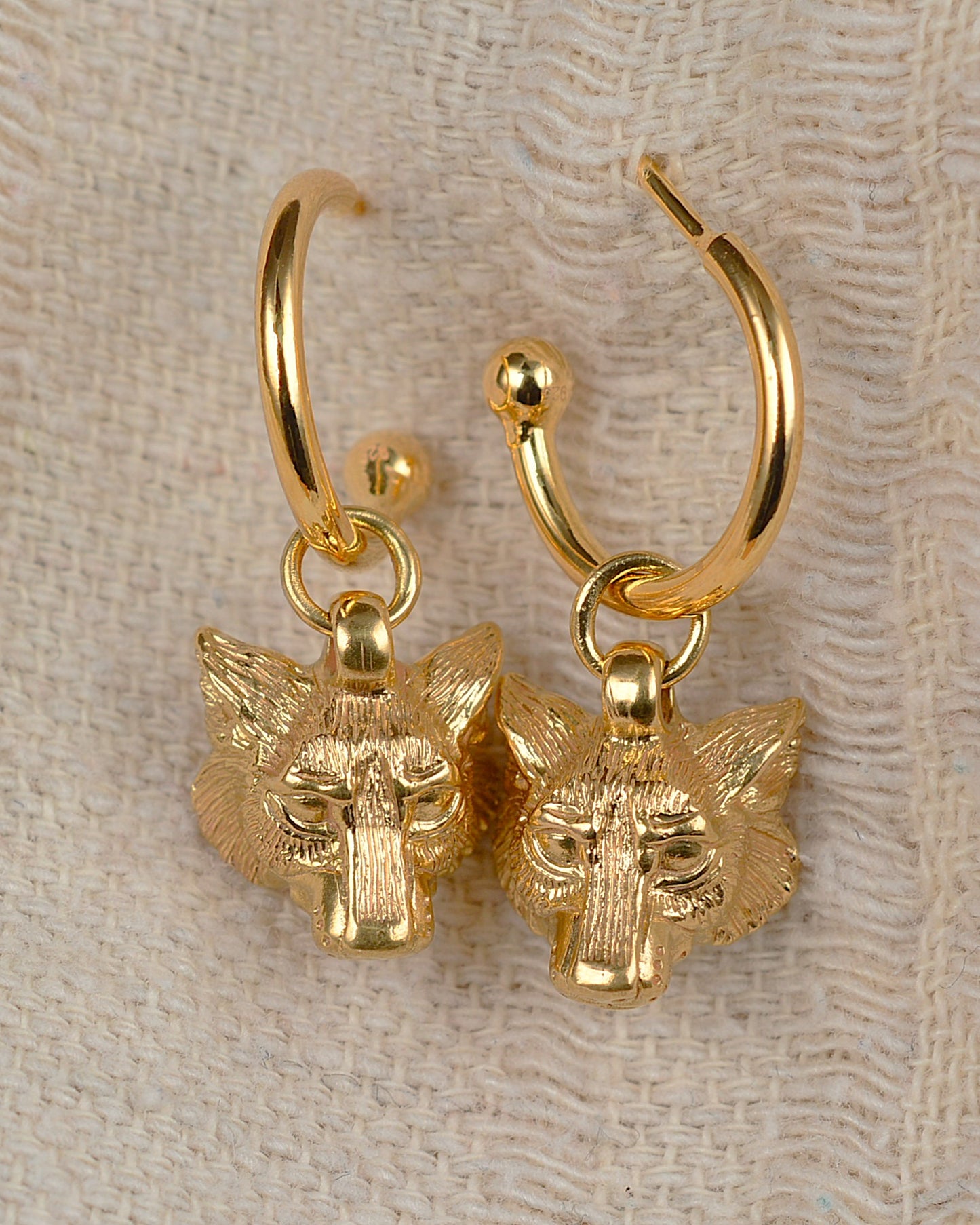 Gold plated, solid sterling silver Wolf earrings *This piece is finished and ready to be shipped* © Adrian Ashley