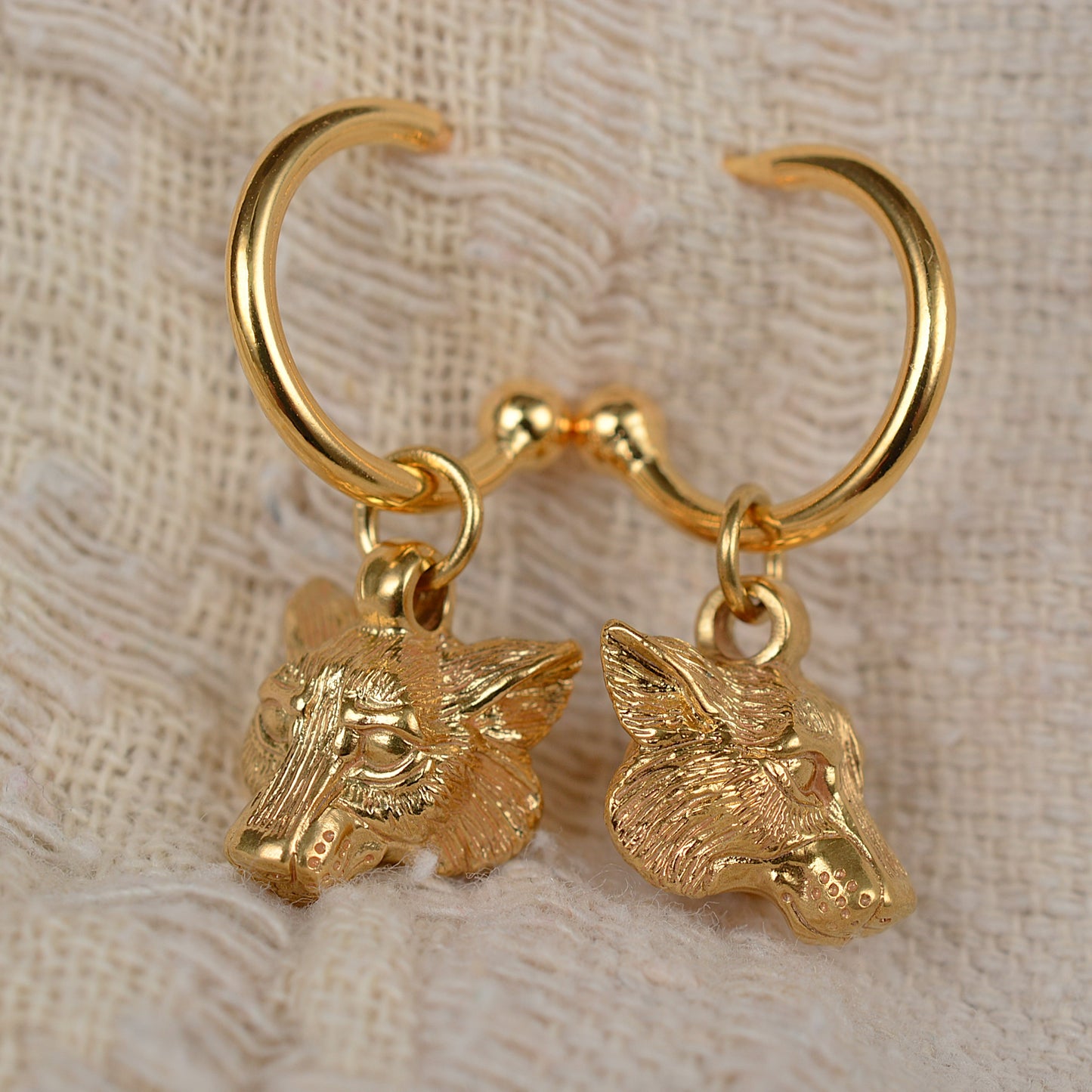 Gold plated, solid sterling silver Wolf earrings *This piece is finished and ready to be shipped* © Adrian Ashley