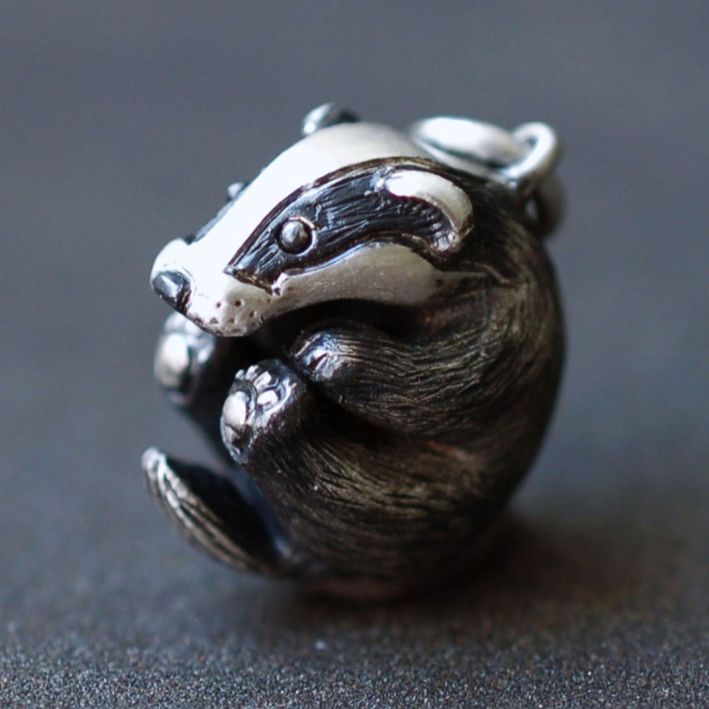 Baby badger necklace, sterling silver wildlife pendant © Adrian Ashley