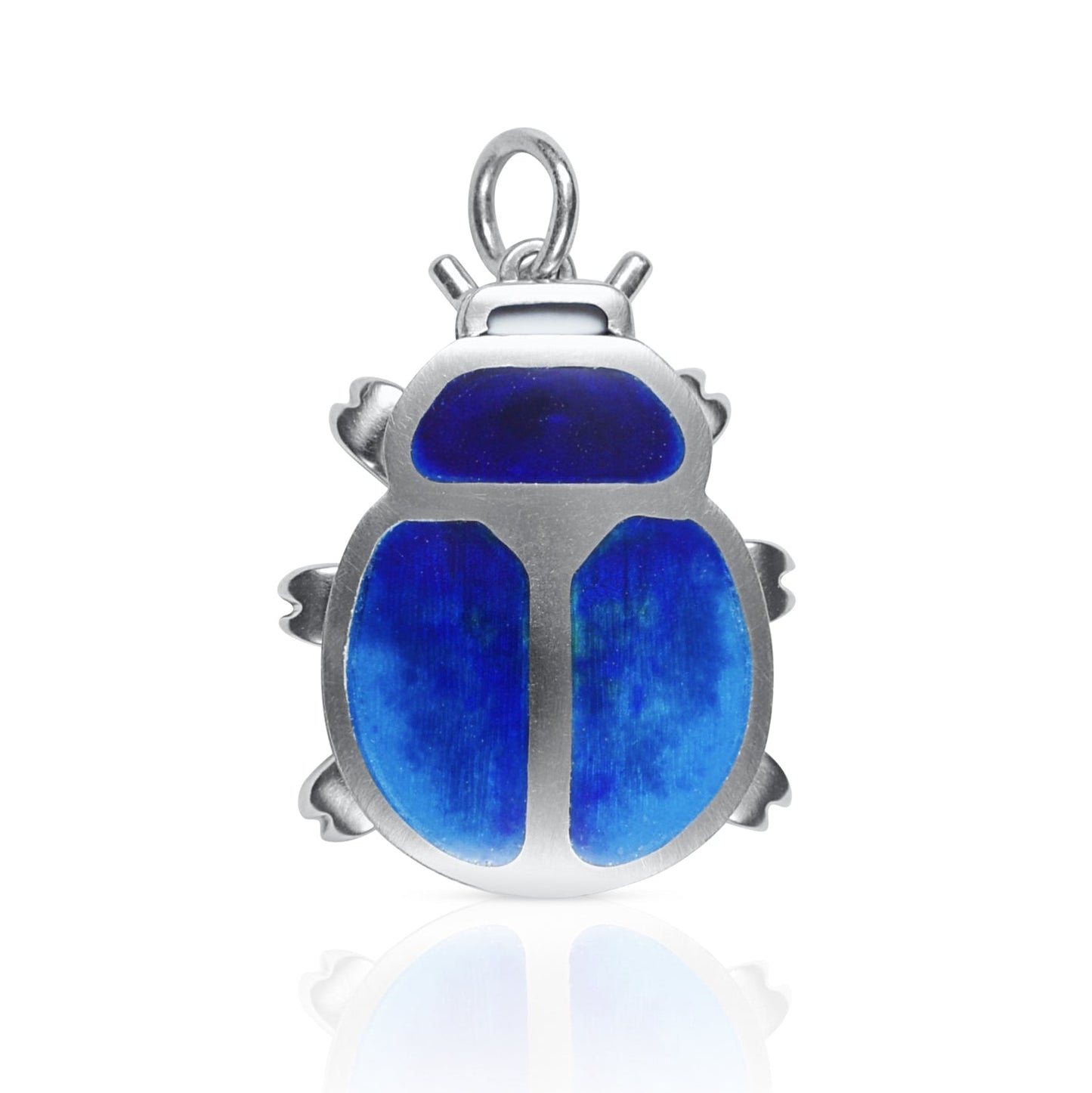 Blue Beetle pendant. Enamelled silver beetle necklace.