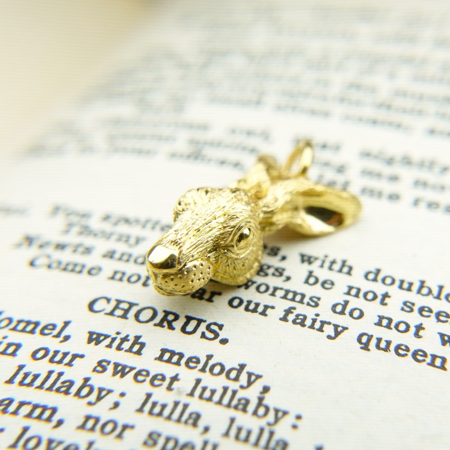 Solid 22ct gold hare pendant and platinum chain. Handmade to order. © Adrian Ashley