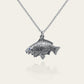 Common Carp fishing necklace. Made from sterling silver with an antiqued finish, set with a gemstone eye. Ideal fisherman’s angling gift © Adrian Ashley