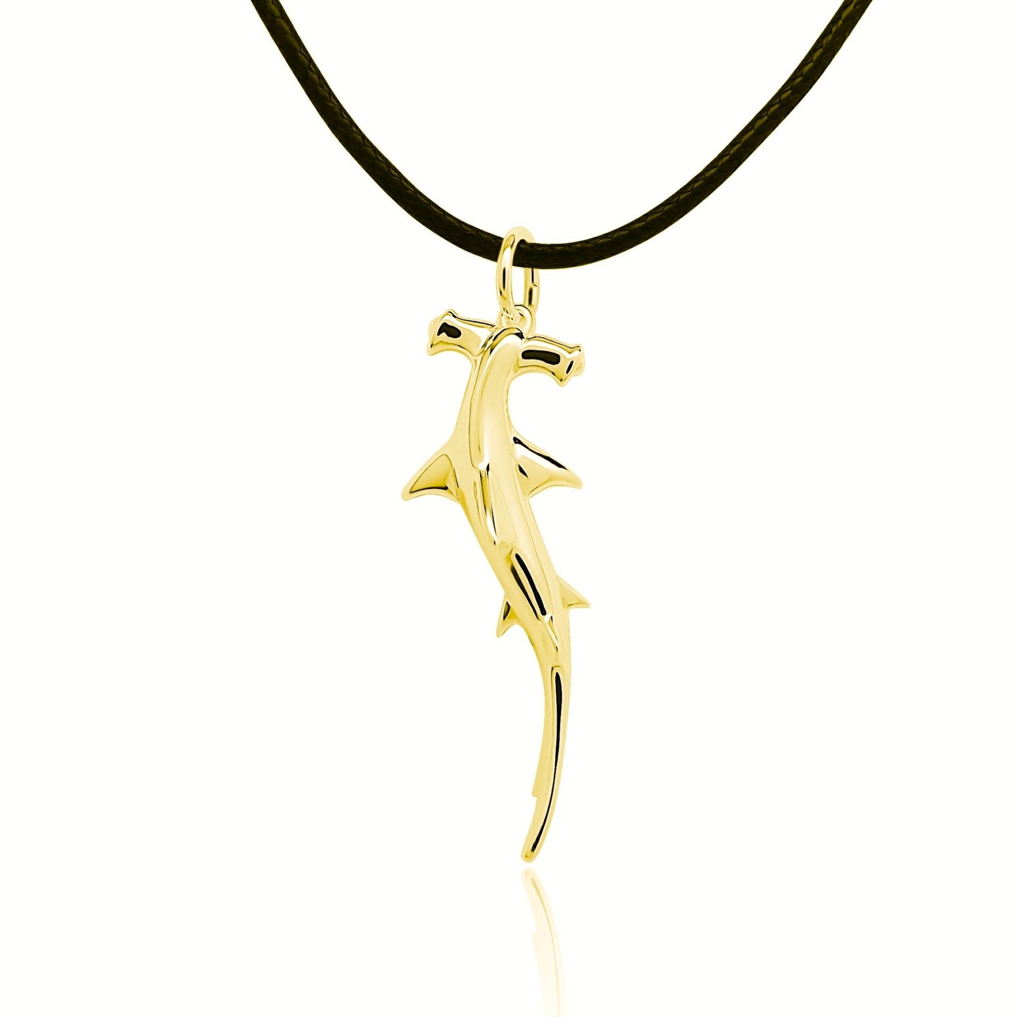 Gold plated silver Hammerhead pendant & cord or chain. © Adrian Ashley