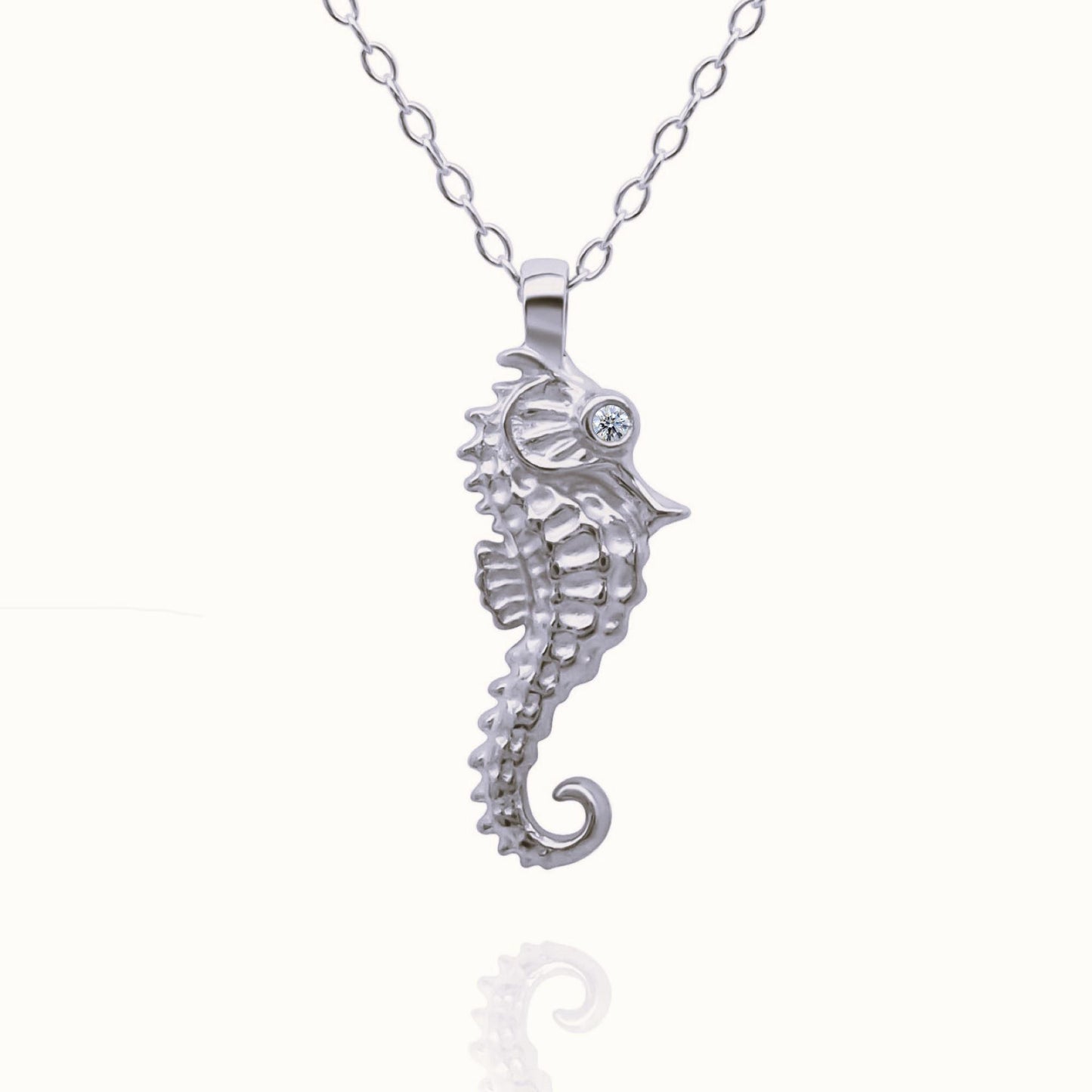 Platinum & diamond Seahorse charm with a solid platinum chain. Made to order. © Adrian Ashley