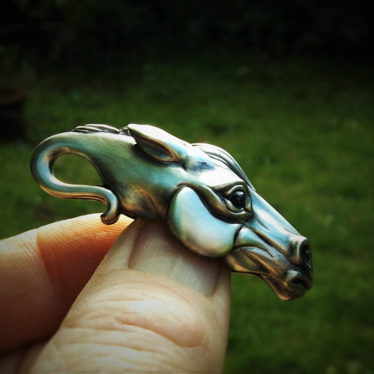 Horse necklace, silver horse head pendant, silver and sapphire, equestrian jewellery. Hand made to order. © Adrian Ashley