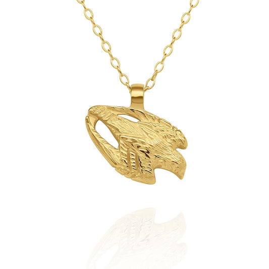 Gold vermeil Falcon charm pendant and chain. © Adrian Ashley