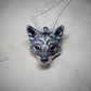 Small silver fox Necklace. Fox's head pendant in sterling silver with citrine eyes and a silver chain. © Adrian Ashley