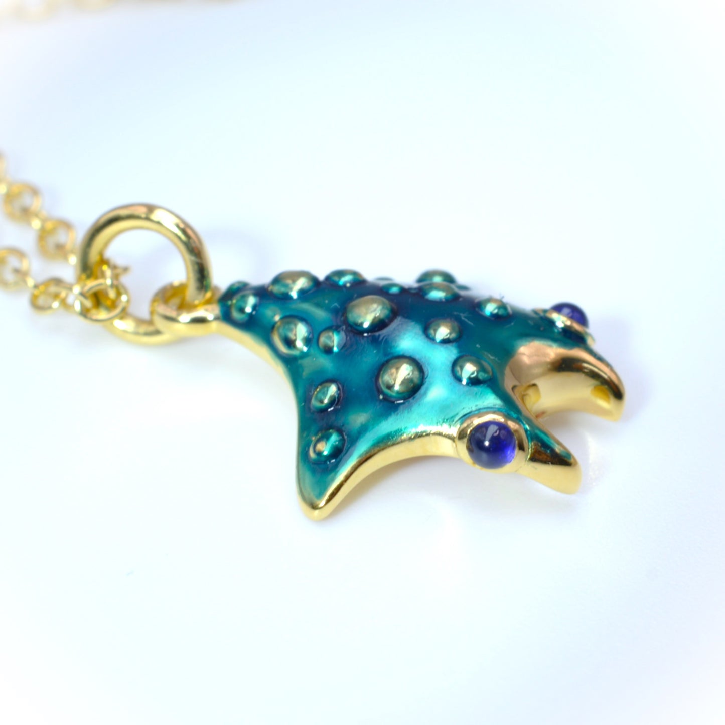 Blue Star Manta, pendant and chain *This unique piece is finished and ready to be shipped.*