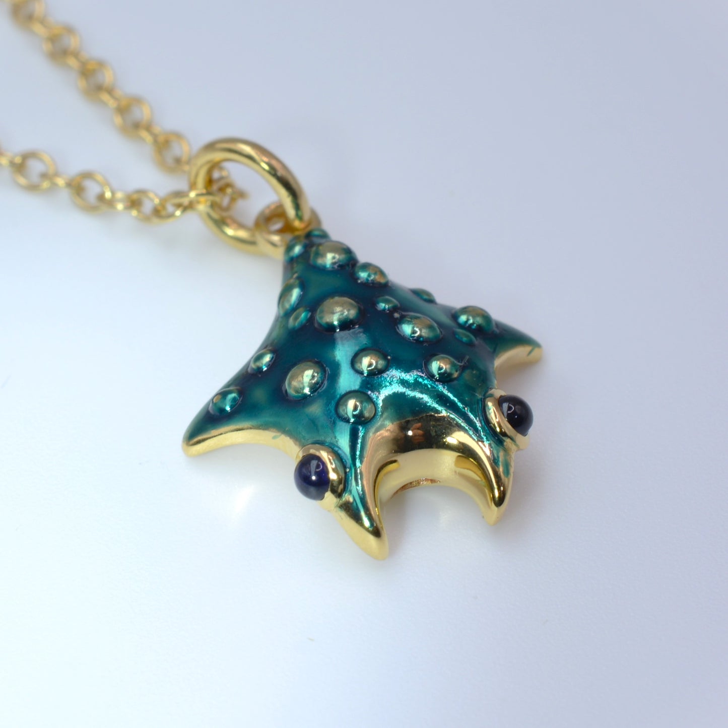 Blue Star Manta, pendant and chain *This unique piece is finished and ready to be shipped.*