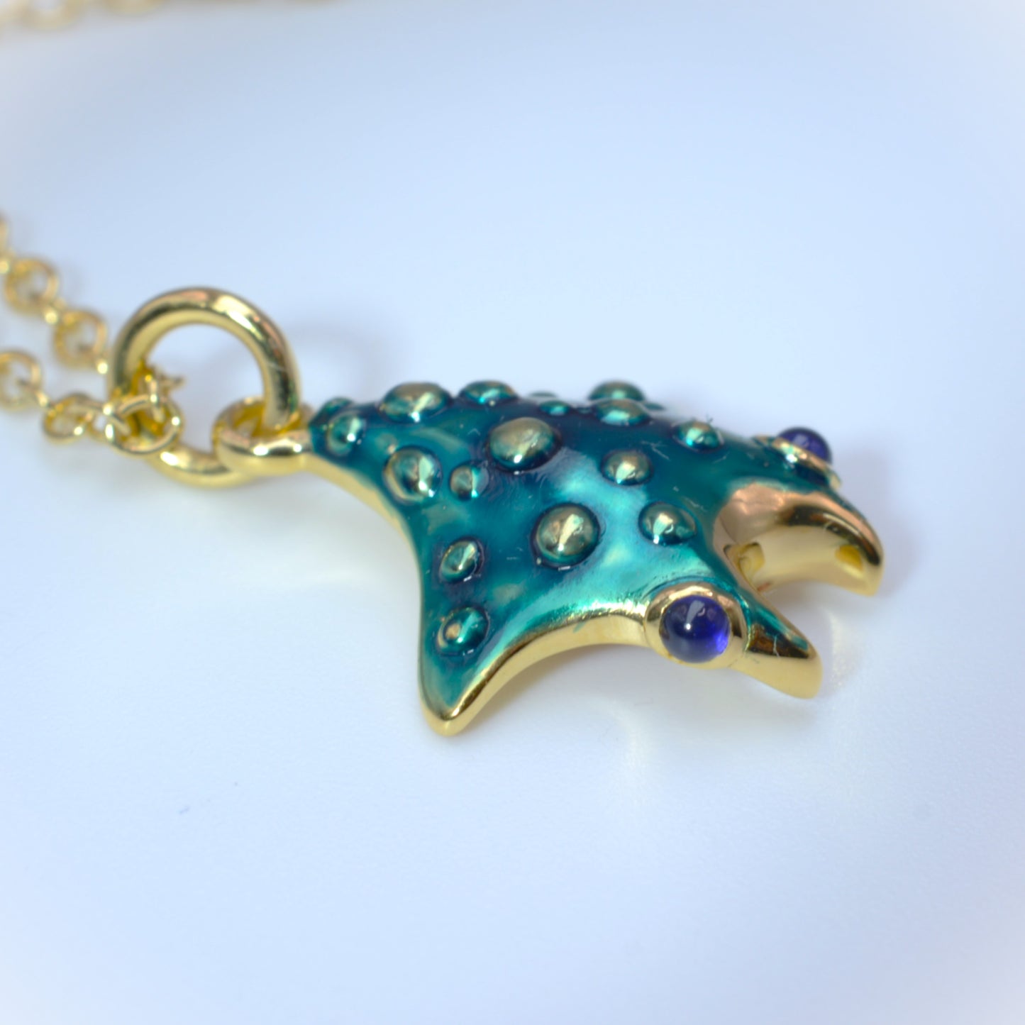 Blue Star Manta, pendant and chain *This unique piece is finished and ready to be shipped.*