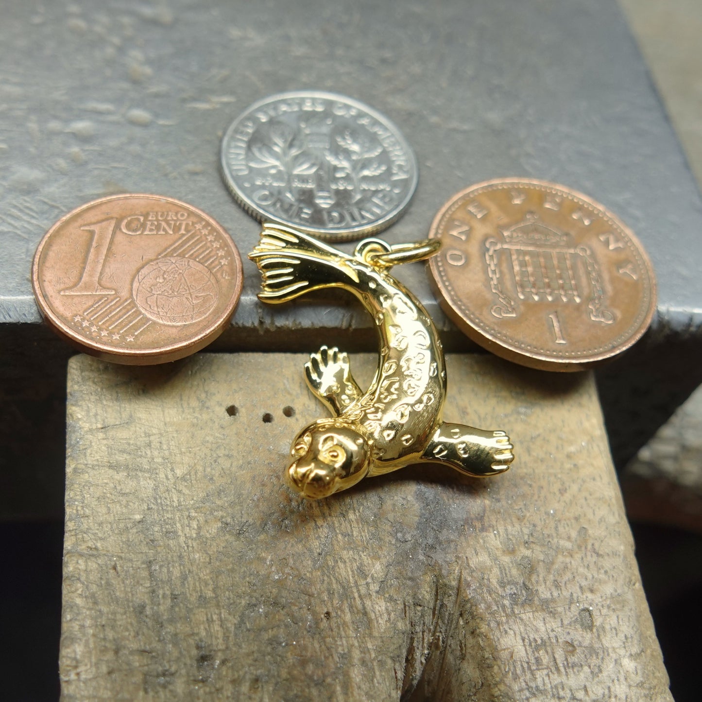 Seal necklace. Gold seal charm pendant. Animal totem jewellery. Handmade to order. © Adrian Ashley