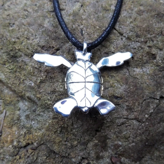 Sea turtle necklace, gold and silver baby turtle hatchling, double sided pendant. This piece will be hand made to order. © Adrian Ashley