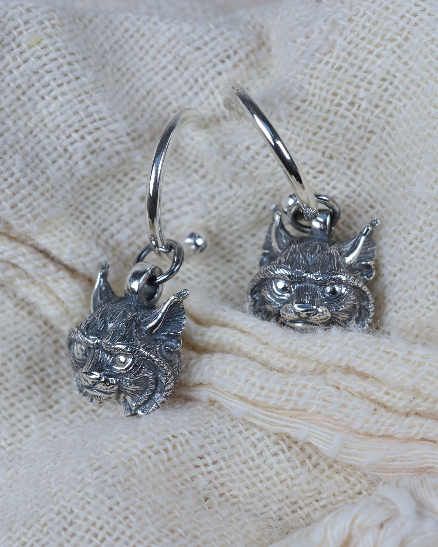 Lynx earrings, sterling silver wildlife earrings *This piece is finished and ready to be shipped* © Adrian Ashley