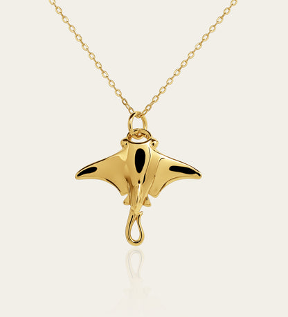 Gold plated silver Manta Ray pendant & cord or chain. © Adrian Ashley