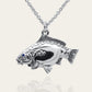 Mirror Carp fishing necklace. Made from sterling silver with an antiqued finish, set with a gemstone eye. Ideal fisherman’s angling gift © Adrian Ashley