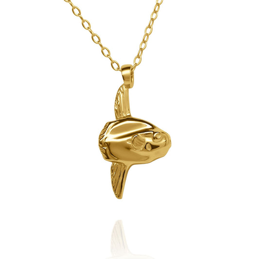 Gold vermeil Mola Mola charm pendant and chain. © Adrian Ashley