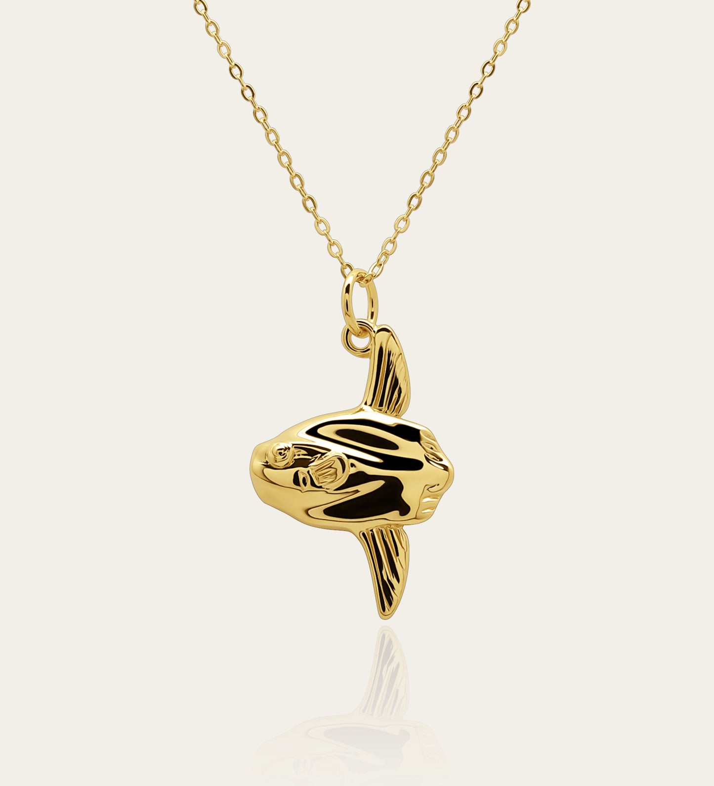 Gold plated silver Mola mola, Ocean sunfish or Moonfish pendant and chain © Adrian Ashley