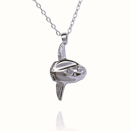 Platinum & diamond Mola Mola charm with a solid platinum chain. Made to order. © Adrian Ashley