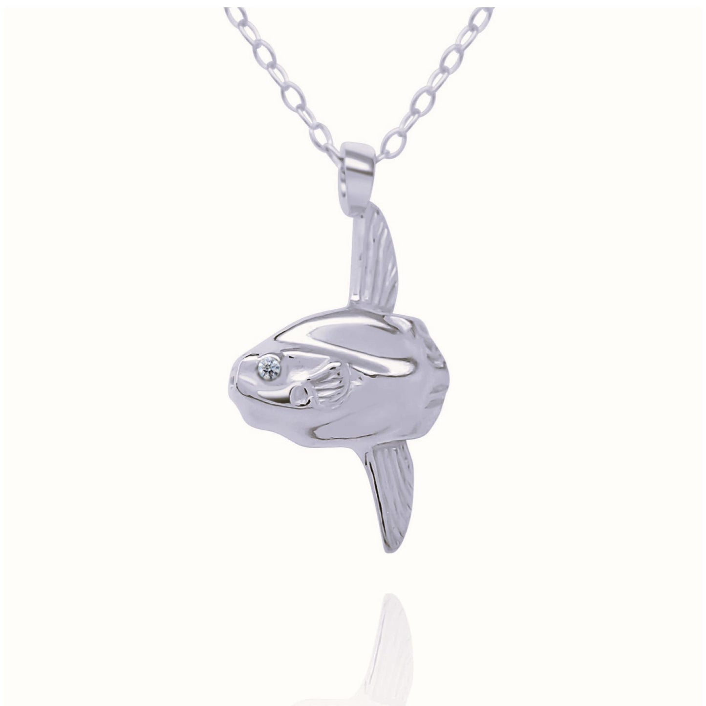 Platinum & diamond Mola Mola charm with a solid platinum chain. Hand made to order. © Adrian Ashley