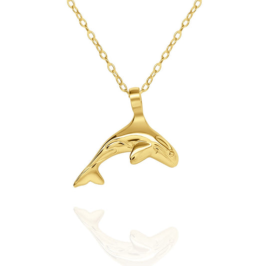 Gold vermeil Orca charm pendant and chain. © Adrian Ashley