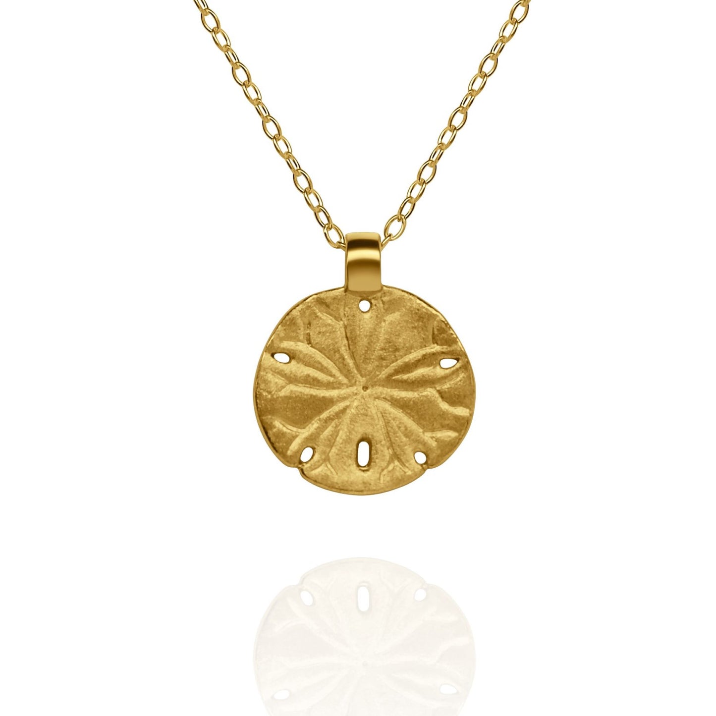 Gold vermeil Sand Dollar charm pendant and chain. © Adrian Ashley