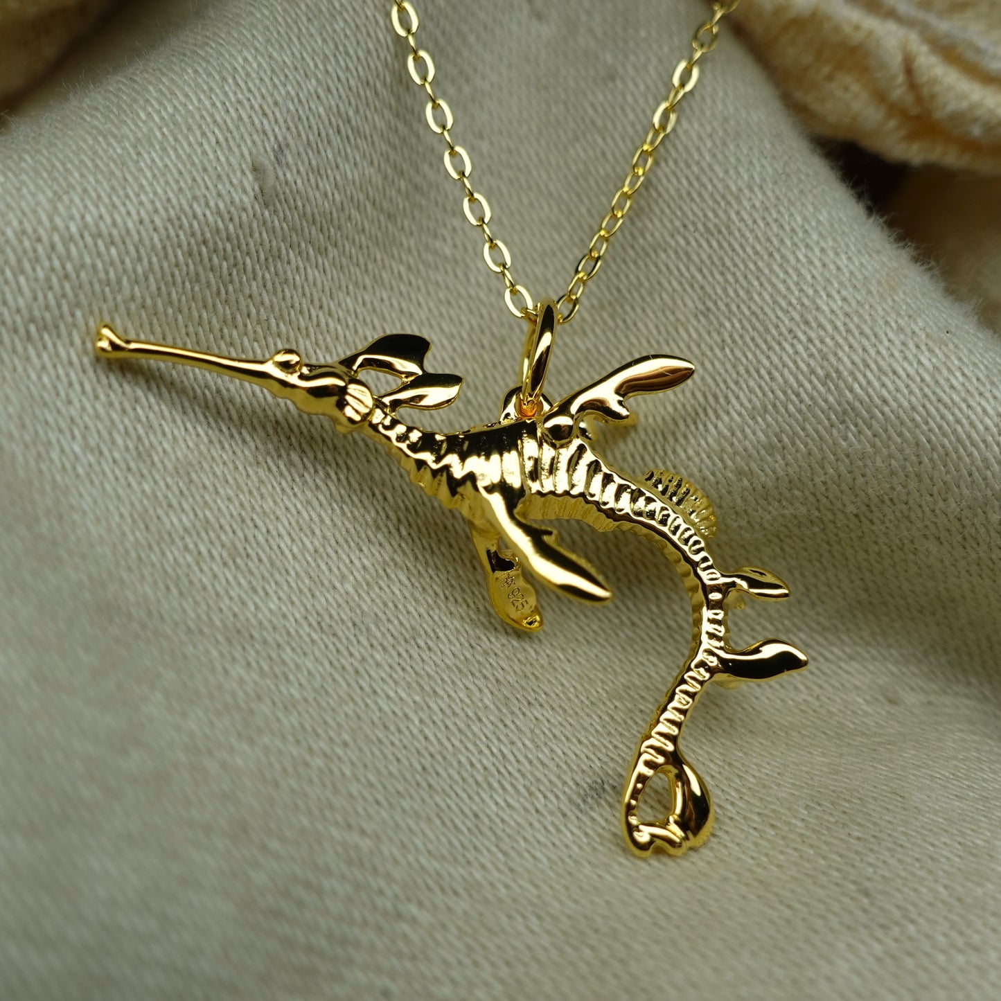 Gold plated silver Weedy Sea Dragon pendant and chain © Adrian Ashley