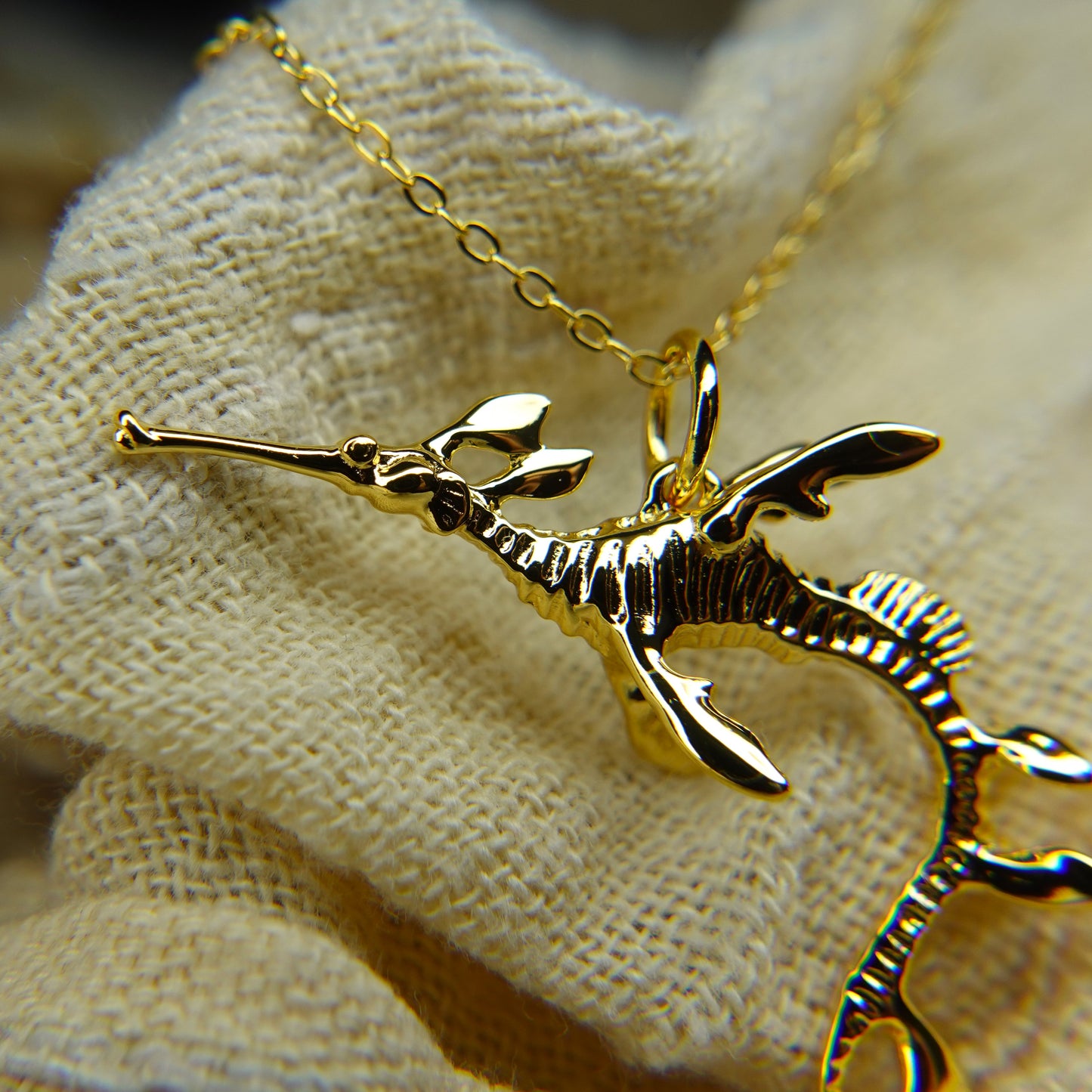 Gold plated silver Weedy Sea Dragon pendant and chain © Adrian Ashley