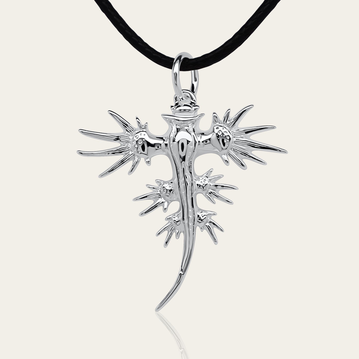 Sea Swallow, Glaucus atlanticus, nudibranch necklace. Highly polished, tarnish resistant silver, strung on a strong cord. © Adrian Ashley