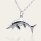 Ichthyosaurus necklace, Made from highly polished, tarnish resistant silver, hung on a solid silver chain. © Adrian Ashley