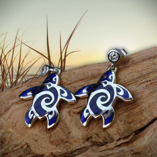 Sea Turtle diamond and enamelled silver earrings © Adrian Ashley
