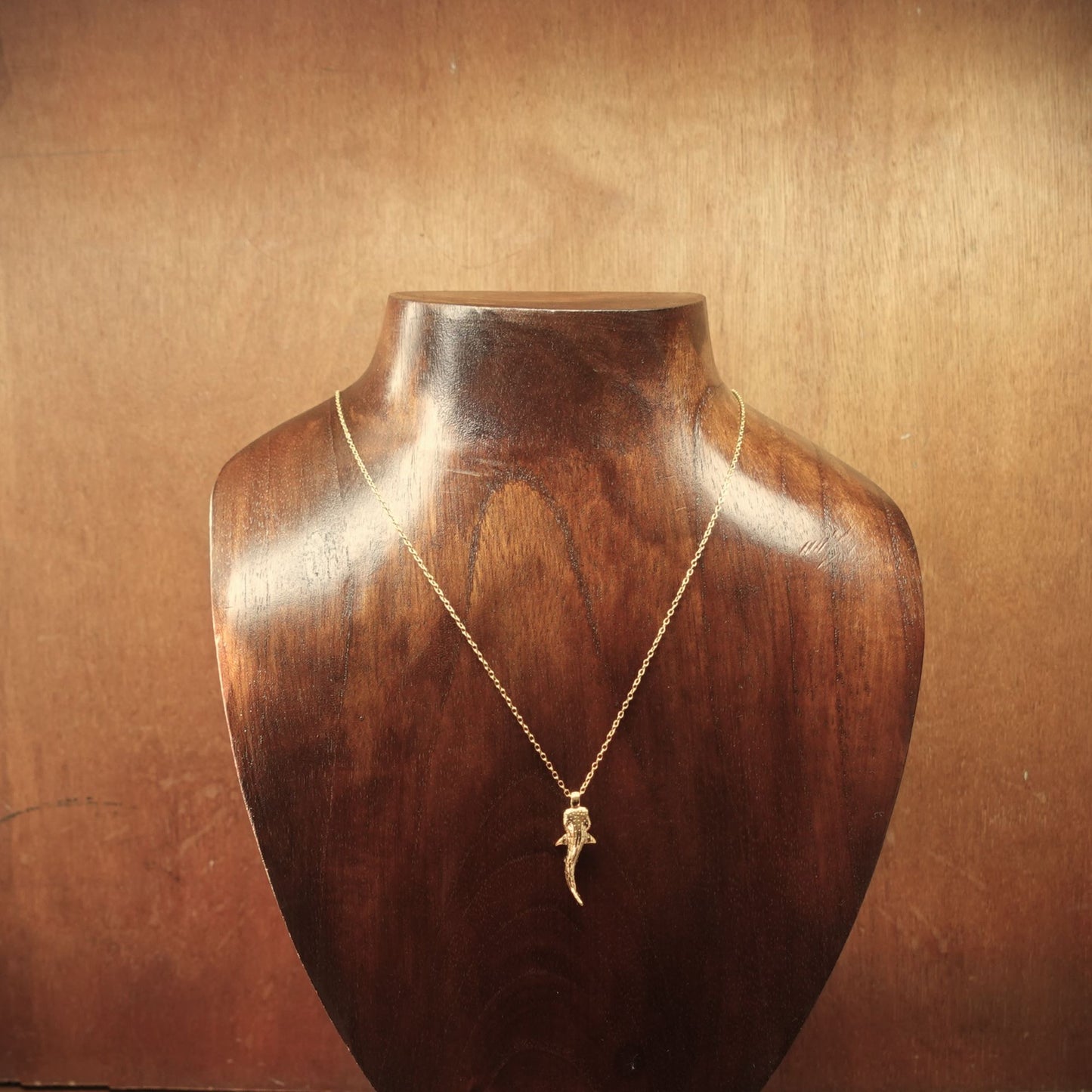 Gold vermeil Whale Shark charm pendant and chain. © Adrian Ashley