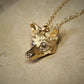 Gold fox Necklace. Fox head pendant with natural diamond eyes and a solid gold chain. Made to order. © Adrian Ashley
