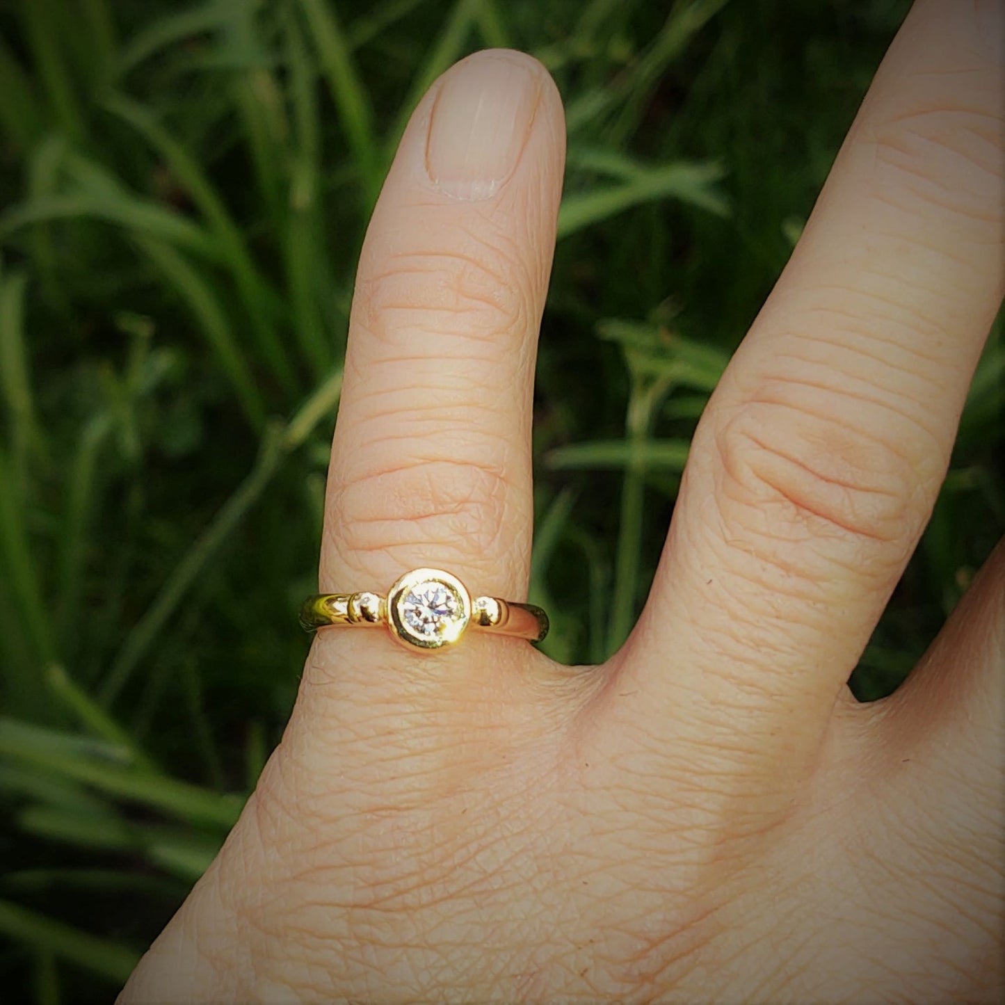 22ct gold and a 0.34ct Cultured Diamond with IGI certificate, environmentally and ethically responsible handmade ring by Adrian Ashley.