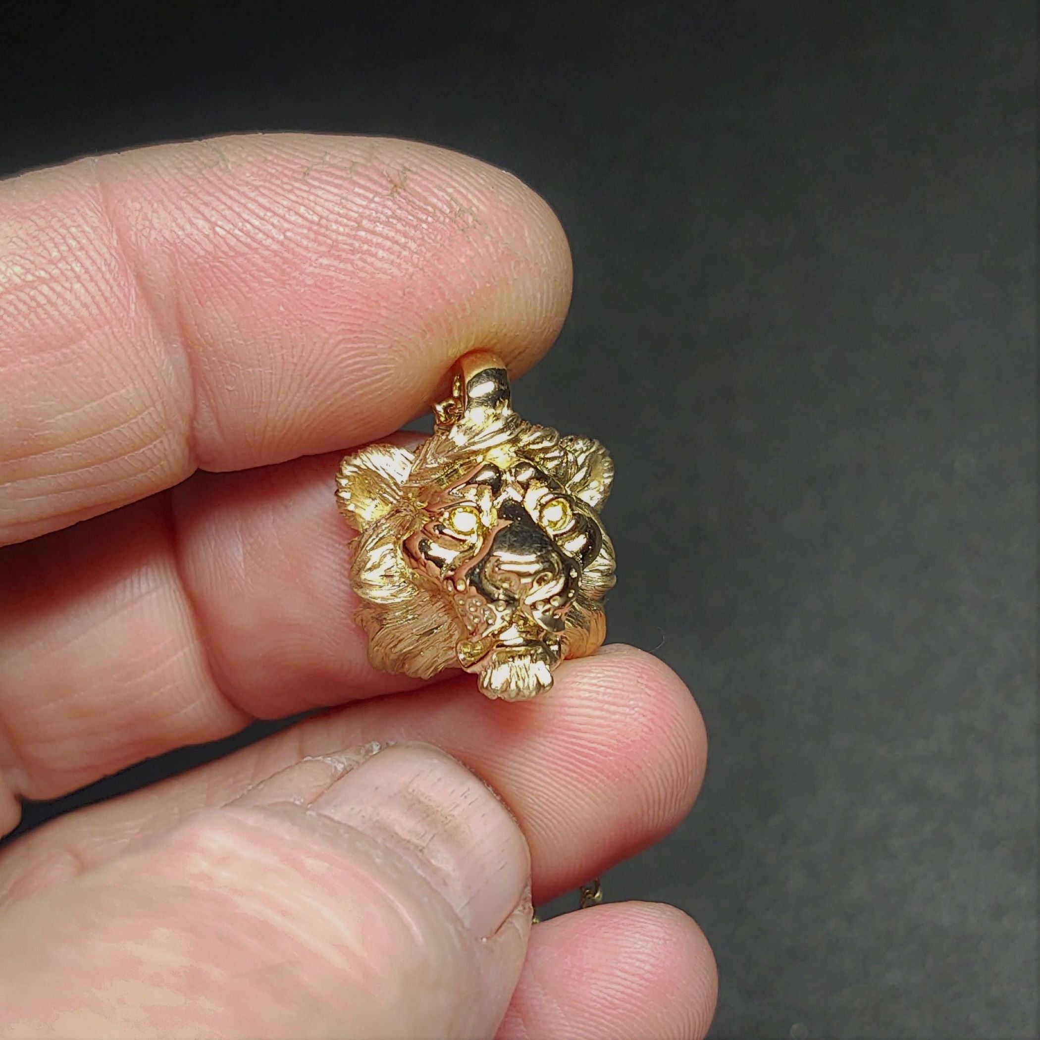 Gold Lion necklace Lion s head pendant and solid gold chain. Yellow d adrian ashley