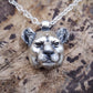 Silver lioness necklace. Lioness head pendant and solid silver chain with citrine eyes. Hand made to order. © Adrian Ashley