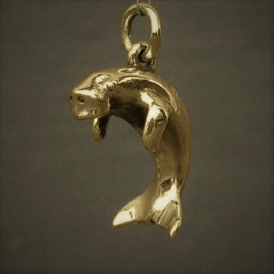 Dugong necklace, solid gold dugong charm pendant. Hand made to order. © Adrian Ashley