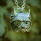 Large Lynx Necklace. Sterling silver lynx head pendant with peridot eyes and a silver chain. Made to order. © Adrian Ashley