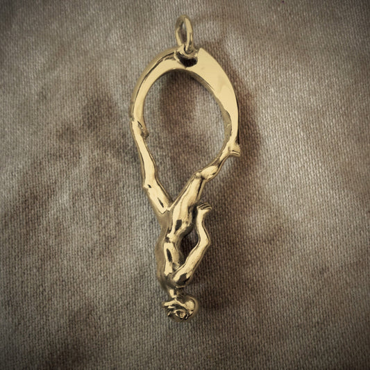 Gold Freediver necklace. Solid gold freediving pendant. 3D apnea charm. Handmade to order © Adrian Ashley